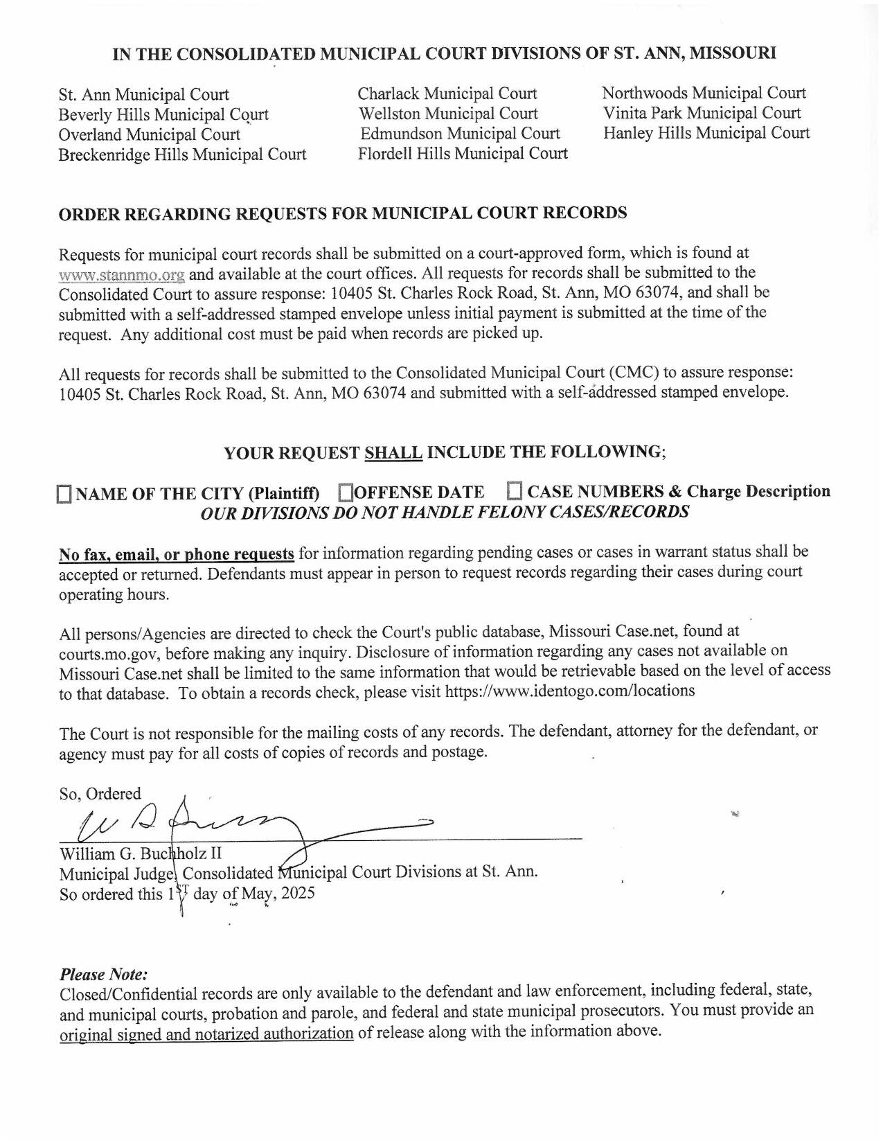 Order Regarding Records Request