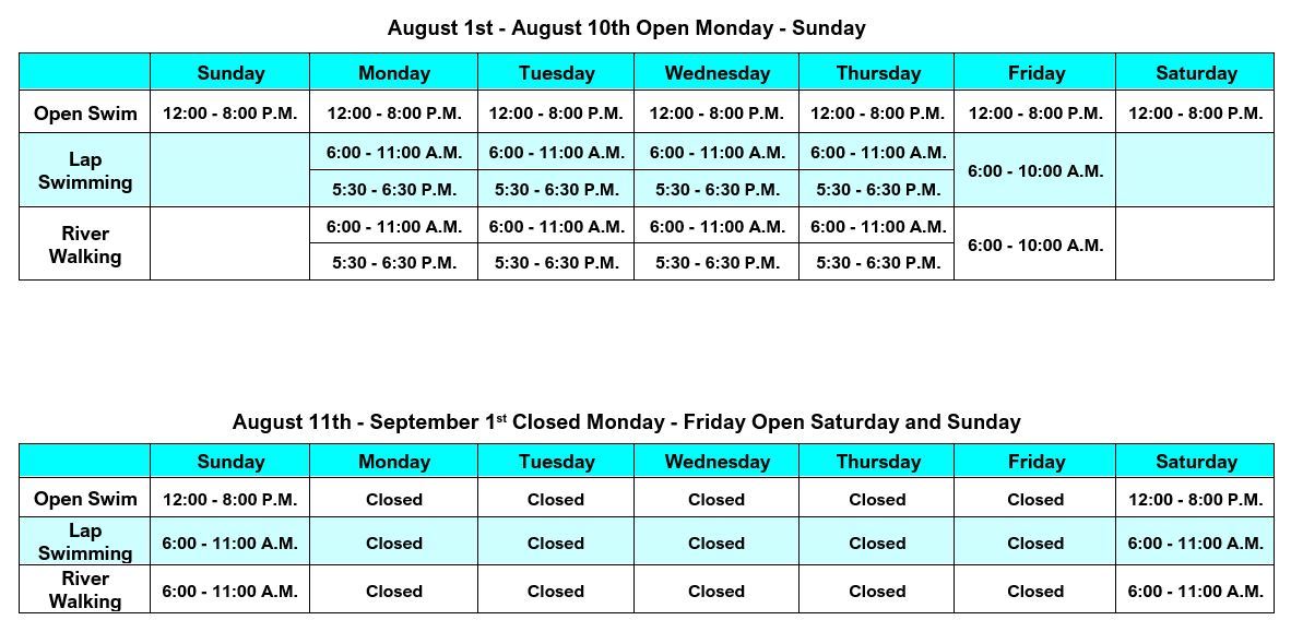 Pool Schedule August